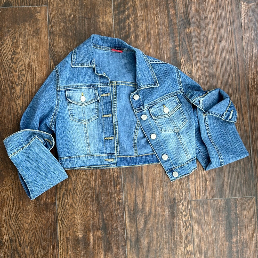 DAX Size 3 Cropped Jean Jacket Medium Wash Denim Silver Buttons